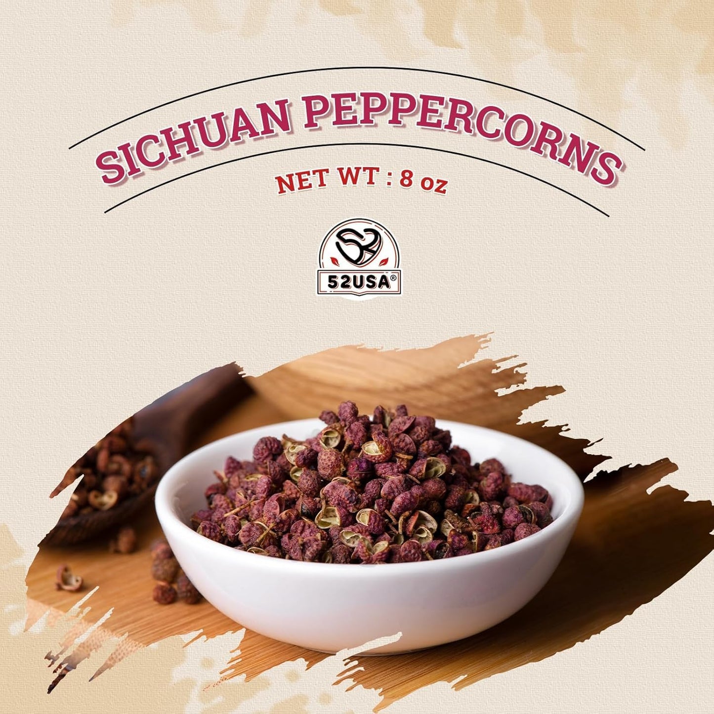52USA Szechuan Peppercorns, Sichuan Peppercorns 8oz Bottle –Authentic Whole Red Sichuan Pepper, Numbing & Tingle, Less Seeds, Strong Flavor, Essential Spice for Mapo Tofu, Hot Pot, Asian Cuisine