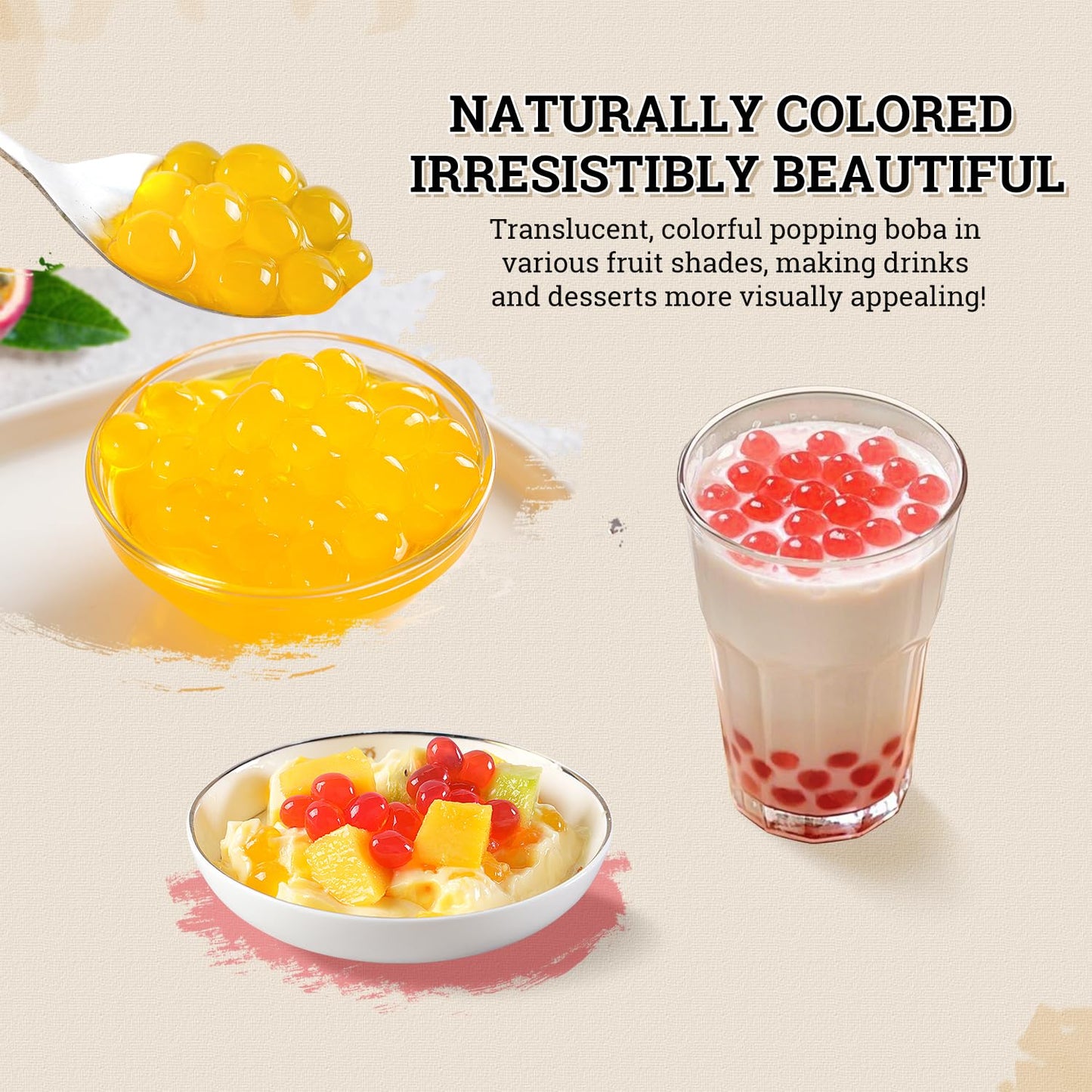 52USA Strawberry, Mango, Passion Fruit Popping Boba Pearls, Perfect for Bubble Tea, Smoothies, Ice Cream, Desserts, and Beverages 3.3 lb (1.1 lb X 3)