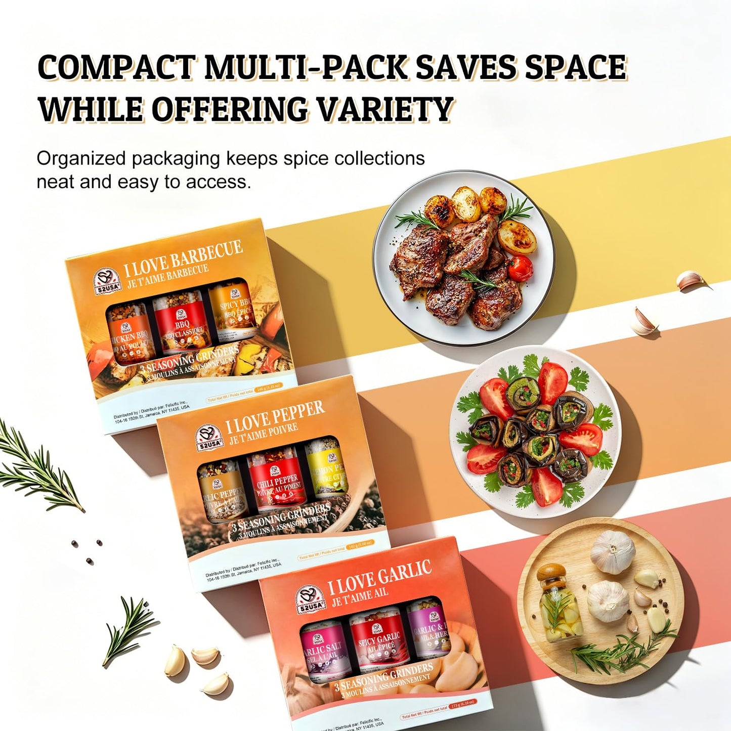 52USA Spice Grinder Seasoning Set of 9, Built-in Mill Assorted BBQ Garlic Pepper Seasoning Blends, Pure and Fresh, All Purpose Dry Rub Kit for Grilling Roasting Marinating Cooking