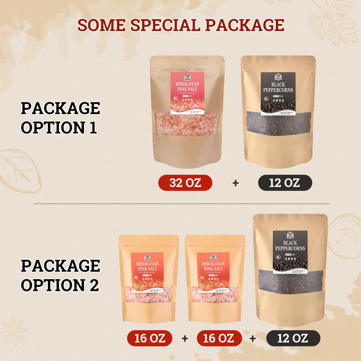 52USA Whole Black Peppercorns 12 Oz + Himalayan Pink Salt 2 LB Coarse Grain Salt and Pepper Grinder, Black Peppercorn Refil, Pink Himalayan Sea Salt, 2 Piece Set
