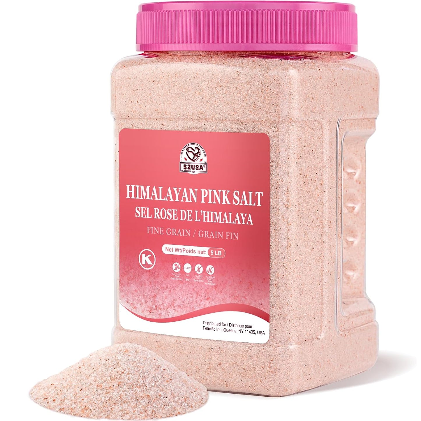 52USA Himalayan Pink Salt Coarse & Fine Combo, 2-Pack (80oz Each), Natural Unrefined Pink Salt, Non-GMO, Kosher Certified, for Grinder & Cooking, Rich in Minerals