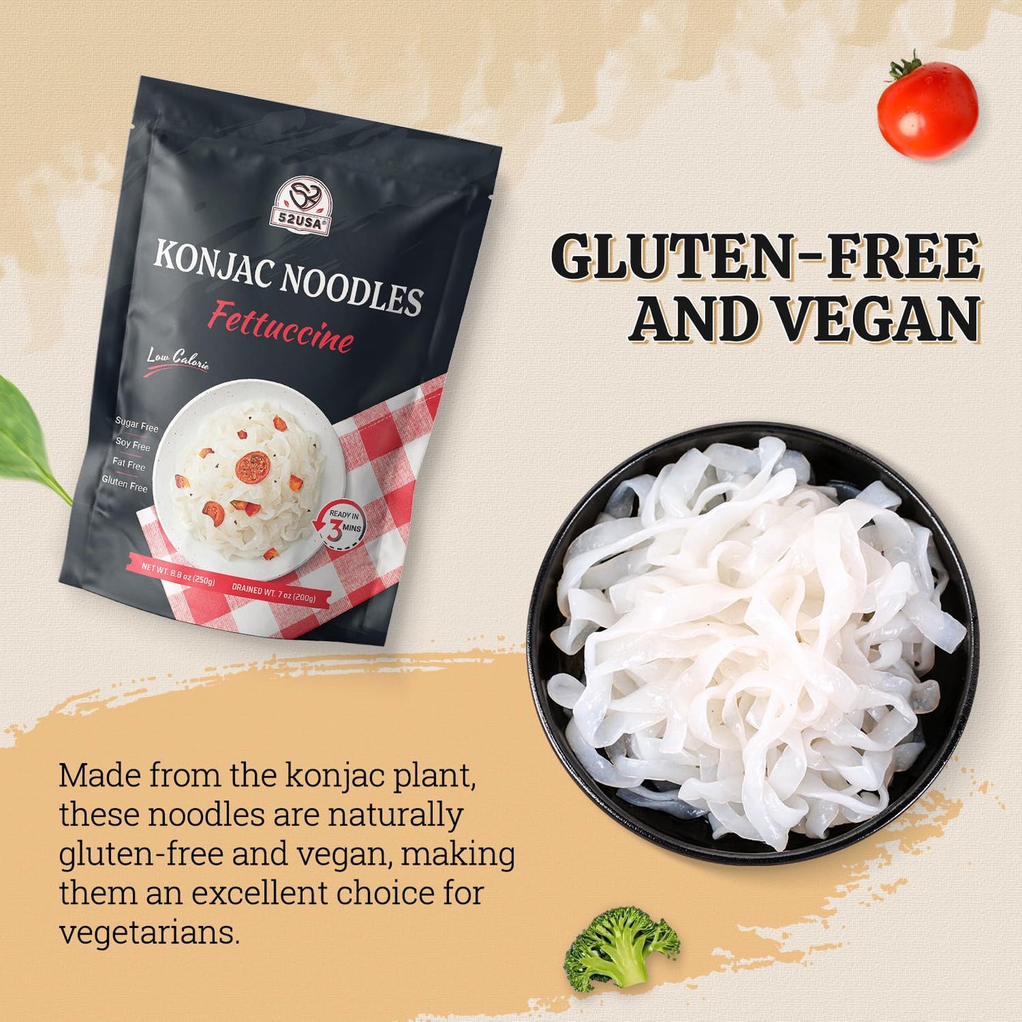 52USA Konjac Shirataki Noodles, Fettuccine, 6-Pack (52.8oz