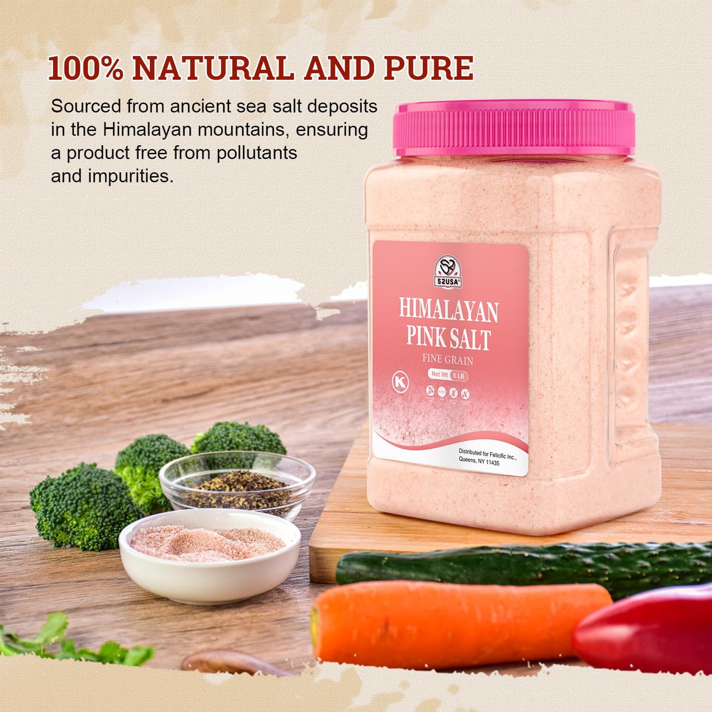 52USA Himalayan Pink Salt Coarse & Fine Combo, 2-Pack (80oz Each), Natural Unrefined Pink Salt, Non-GMO, Kosher Certified, for Grinder & Cooking, Rich in Minerals