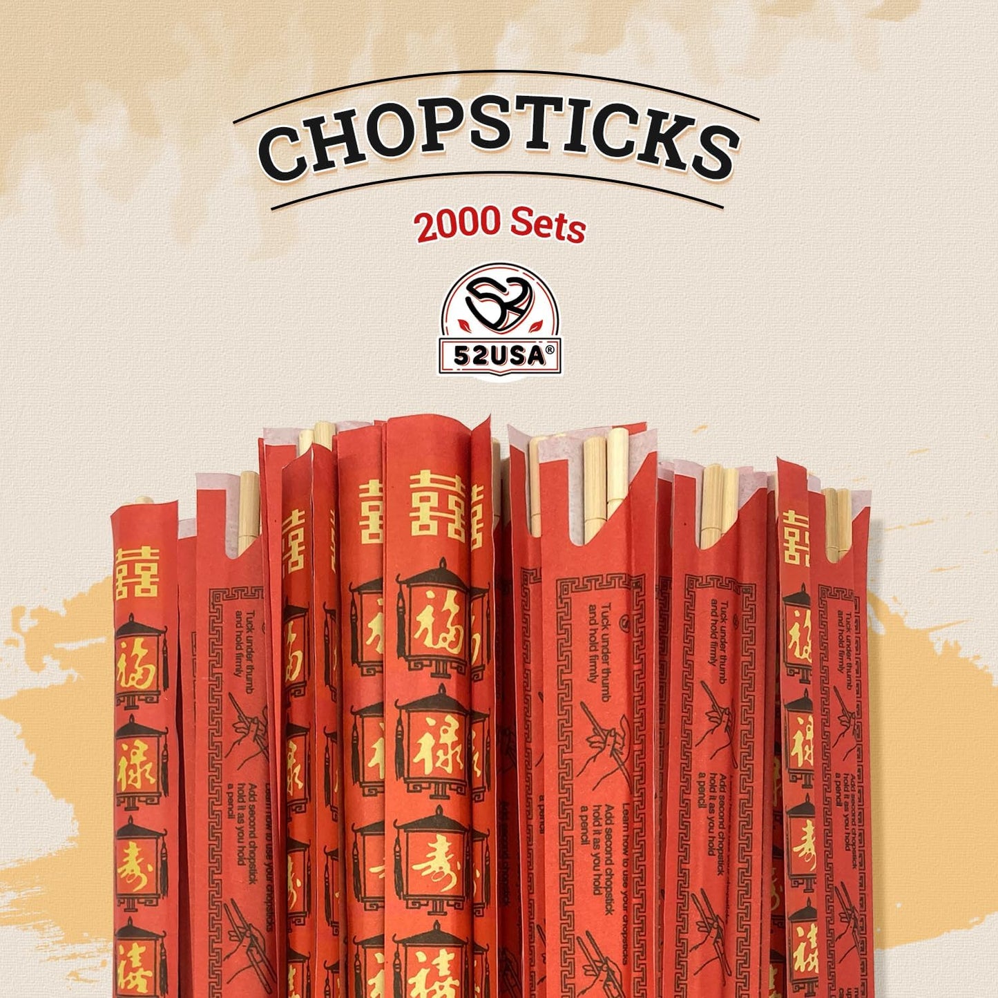52USA Disposable Bamboo Chopsticks (2000 Pairs)