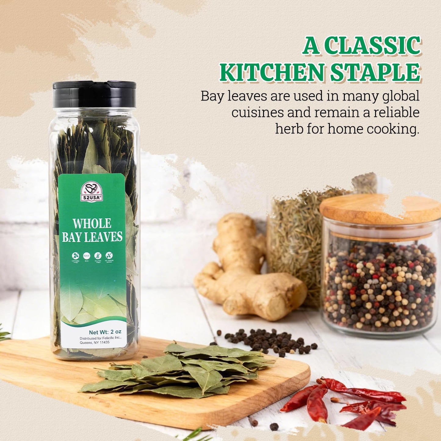 52USA Bay Leaves 2 oz, Whole Bay Leaves, All Natural, Gluten Free, Caffeine Free, No Sugar, Laurel Herbs for Cooking