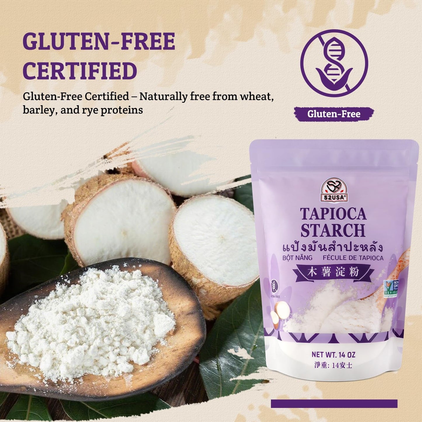 52USA Tapioca Starch, 3 Pack (42oz Total) | Tapioca Flour from Cassava Root | Gluten Free Flour Substitute