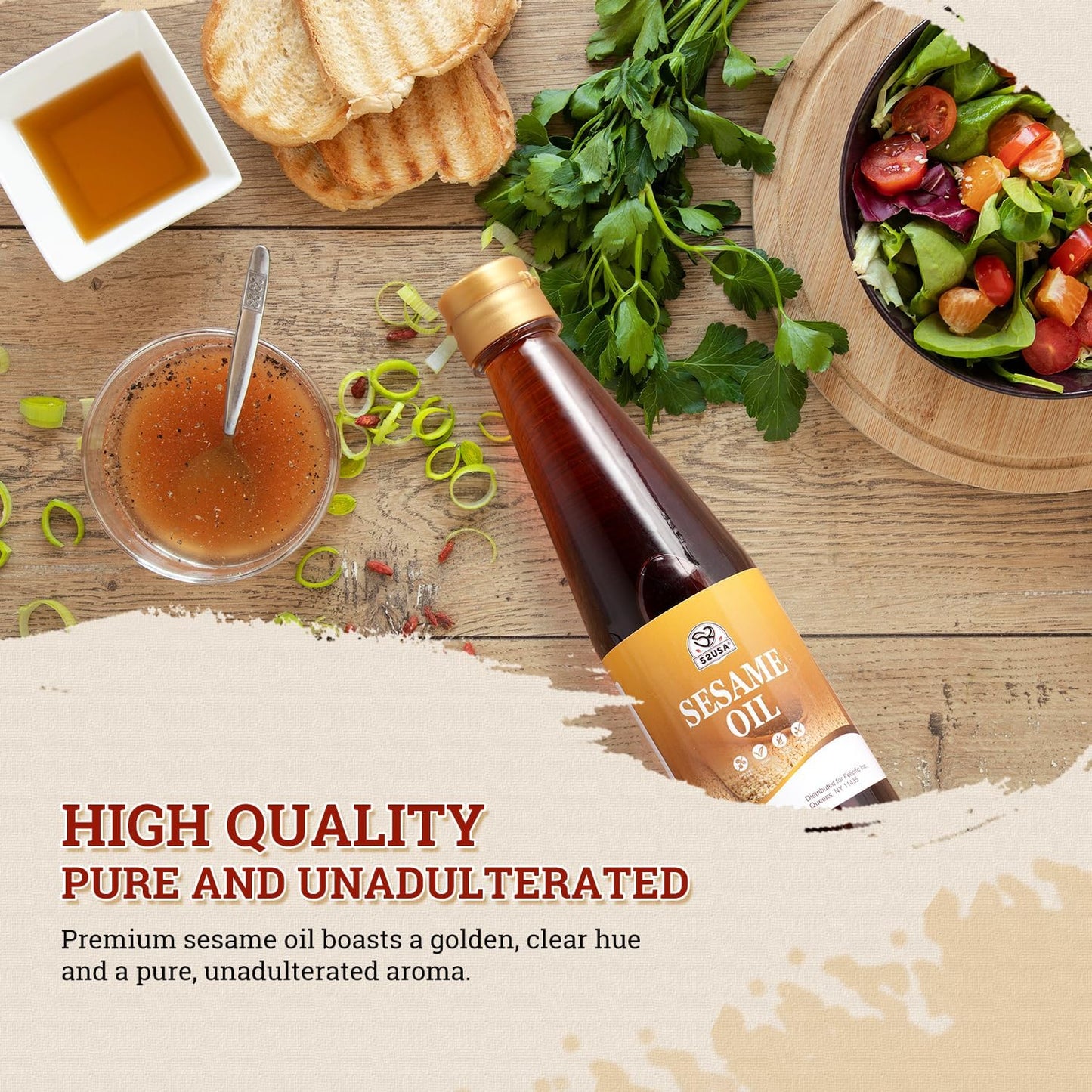 52USA Sesame Oil, Toasted Sesame Oil, 100% Pure for Cooking, 8.45 Fl oz*2 Pure Sesame Seed Oil, No Additives, Aromatic Nutty Flavor, Great for Asian Cooking, Baking, Stir Fry, Soup, Homemade