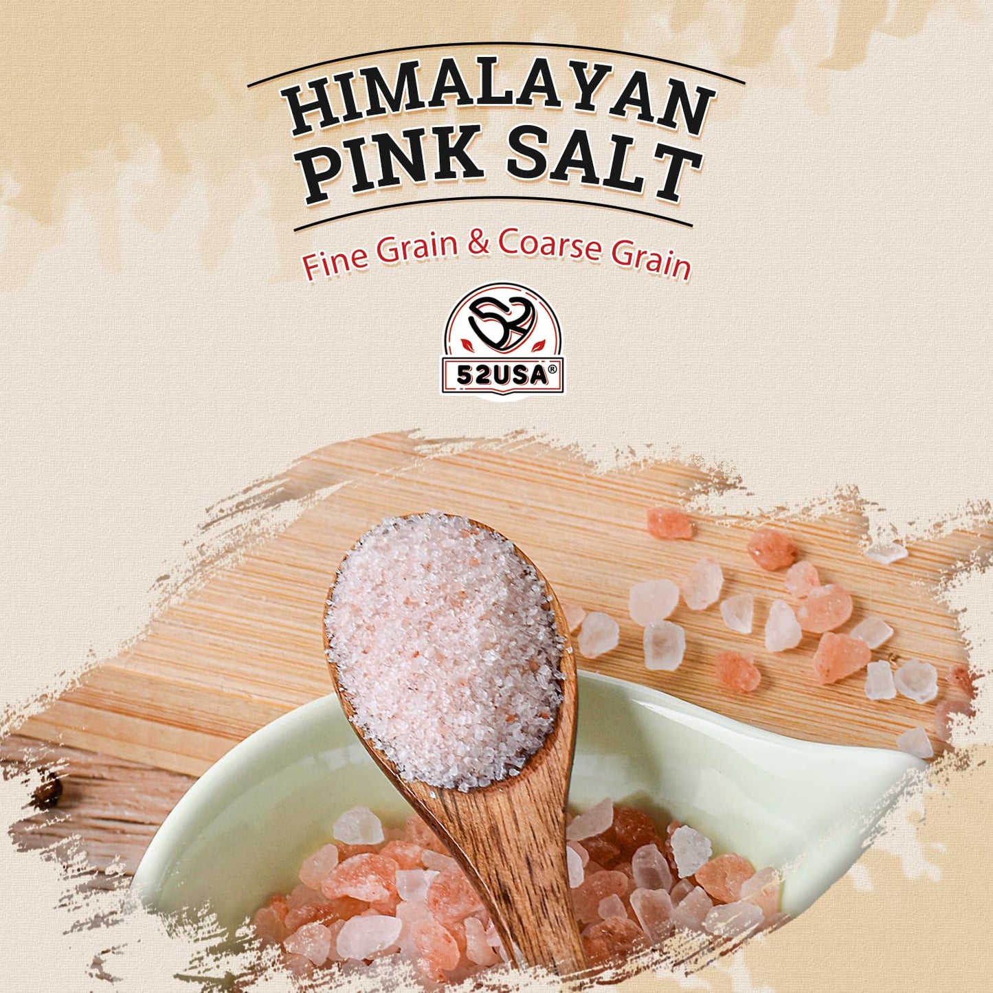 52USA Himalayan Pink Salt Bundle, Himalayan Pink Salts Coarse 5LB + Himalayan Pink Salts Fine 5LB, 100% Pure Unrefined Pink Salt, Kosher & Natural Certified, Kosher Salt for Cooking & Grinder Refill