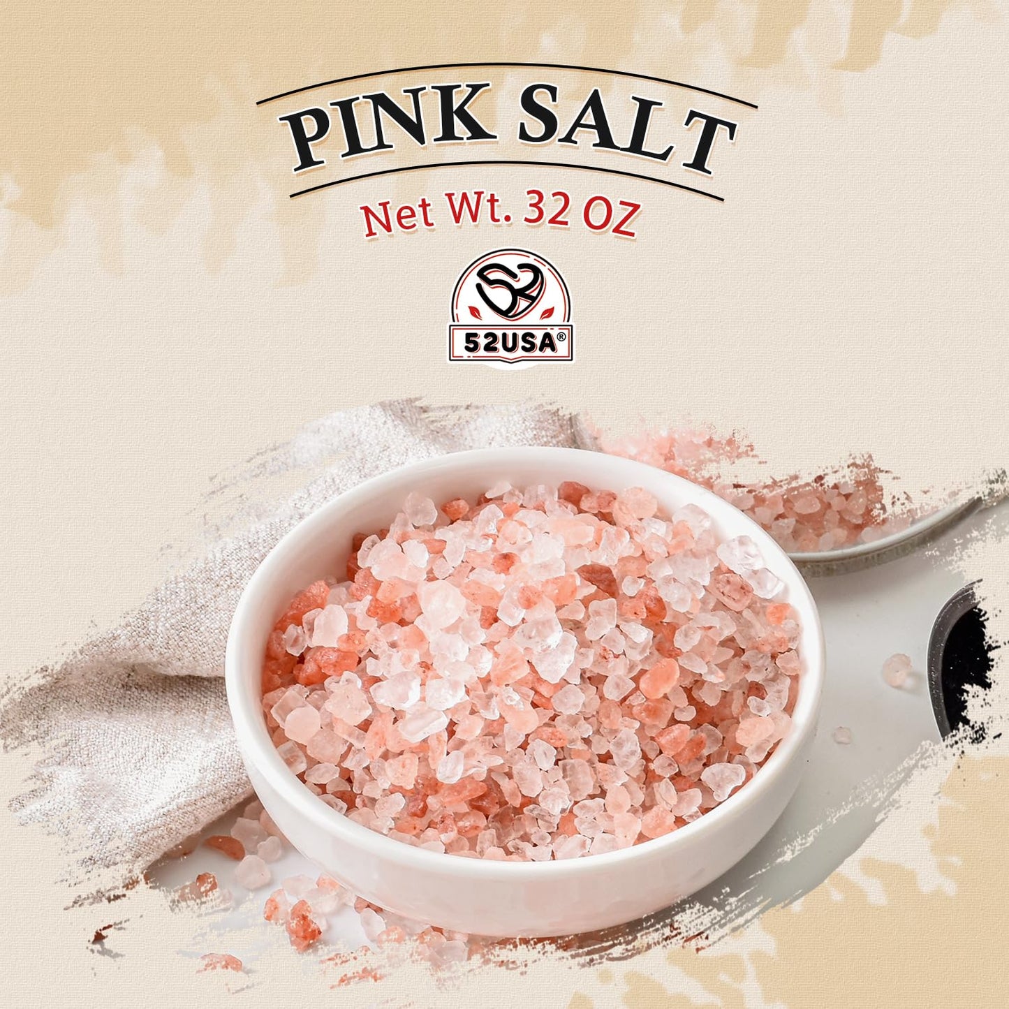 52USA Himalayan Pink Salt Coarse, Pink Himalayan Sea Salt, Coarse Grain 2 lb, Himalayan Salt, Pink Salt, Rock Salt for Grinder Refill, No Artificial Colors, No Additives, No Gluten, Kosher Certified