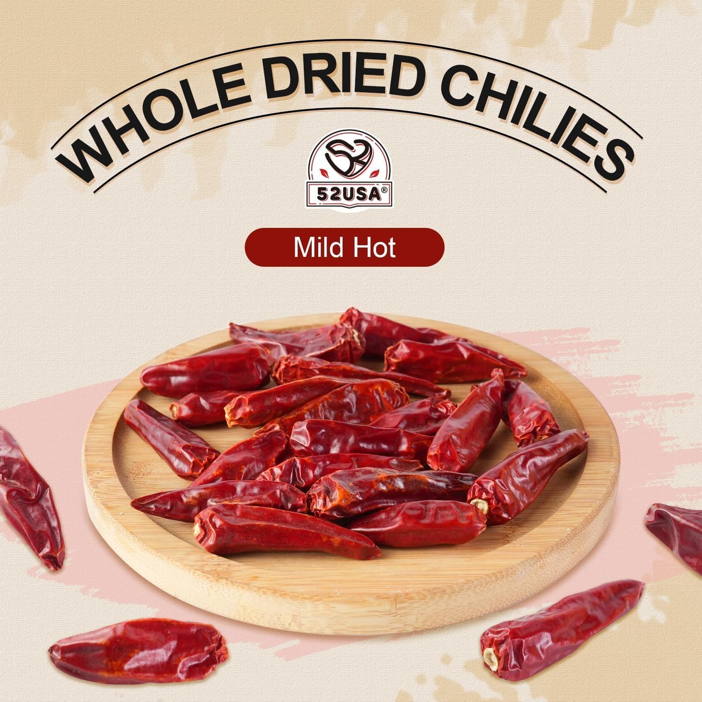 52USA Dried Chilli Peppers, Whole Dried Chilies 4 oz, Mild Spicy Chili Peppers, 100% Natural & Premium Sichuan Red Dry Chilis, Red Chili Peppers, Dry Sichuan Chile Peppers Great for Mexican Recipes