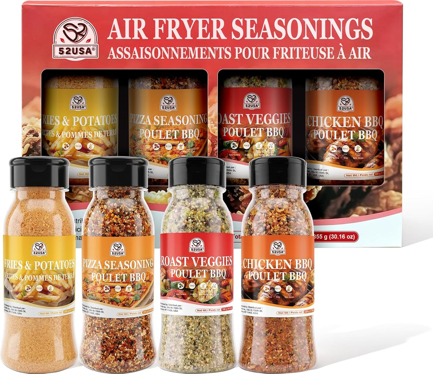 52USA Air Fryer Seasoning Blends Gift Set, 4 Pack Assorted Cooking Spices–Fries Potatoes, Pizza, Roast Veggies, Chicken BBQ Seasoning Mix, Purpose Dry Rub Spice Kit for Air Fryer Oven Grilling Cooking