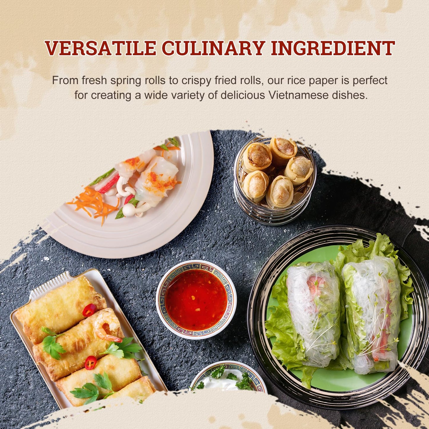 52USA Rice Paper, 3 Pack 102 Sheets, Spring Roll Wrappers & Dumpling Gluten Free, Wonton Wrappers, Vegan, Low Carb, Vietnamese Rice Wraps (Round, 22cm)