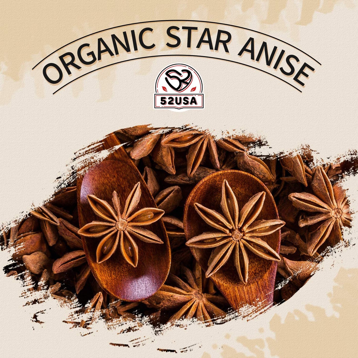 52USA Organic Star Anise, 4 Ounce (Pack of 1), NON-GMO Verified Chinese Star Anises Whole, Dried Star Anise Pods for Tea and baking