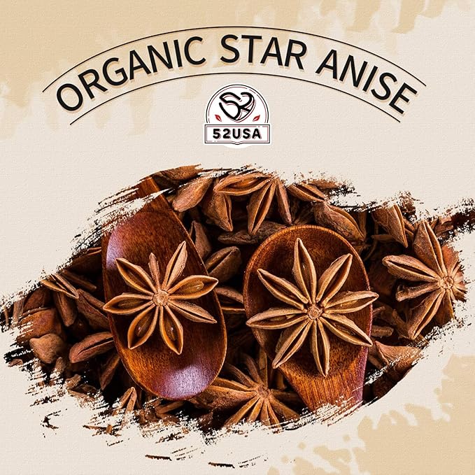 52USA Organic Star Anise - 4oz | Non-GMO, Whole Spice | Premium Quality for Cooking, Baking & Tea | Natural Flavor & Aroma