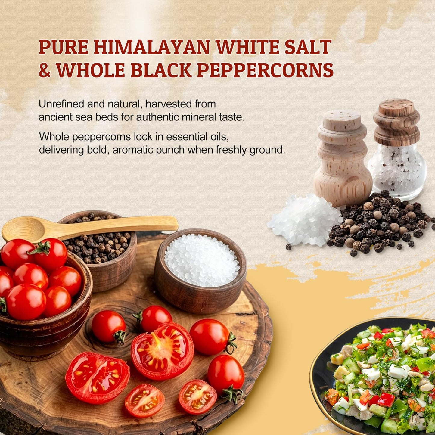 52USA Black Peppercorns 12 oz and Coarse Sea Salt 1 lbs, Salt and Pepper for Grinder Refill, Whole Peppercorns