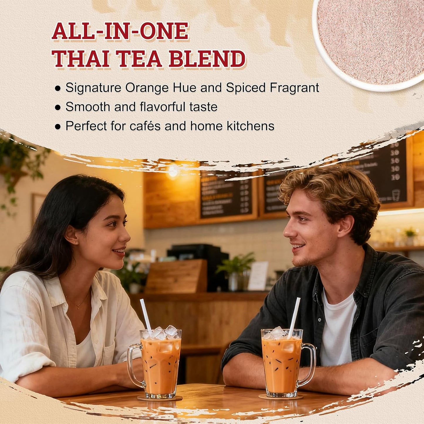 52USA Thai Tea Flavored Powdered Drink Mix, Thai Tee Mix 2.2 lbs, Instant Milk Tea Mix with Creamer & Sugar, Easy to Prepare for Boba, Desserts & More