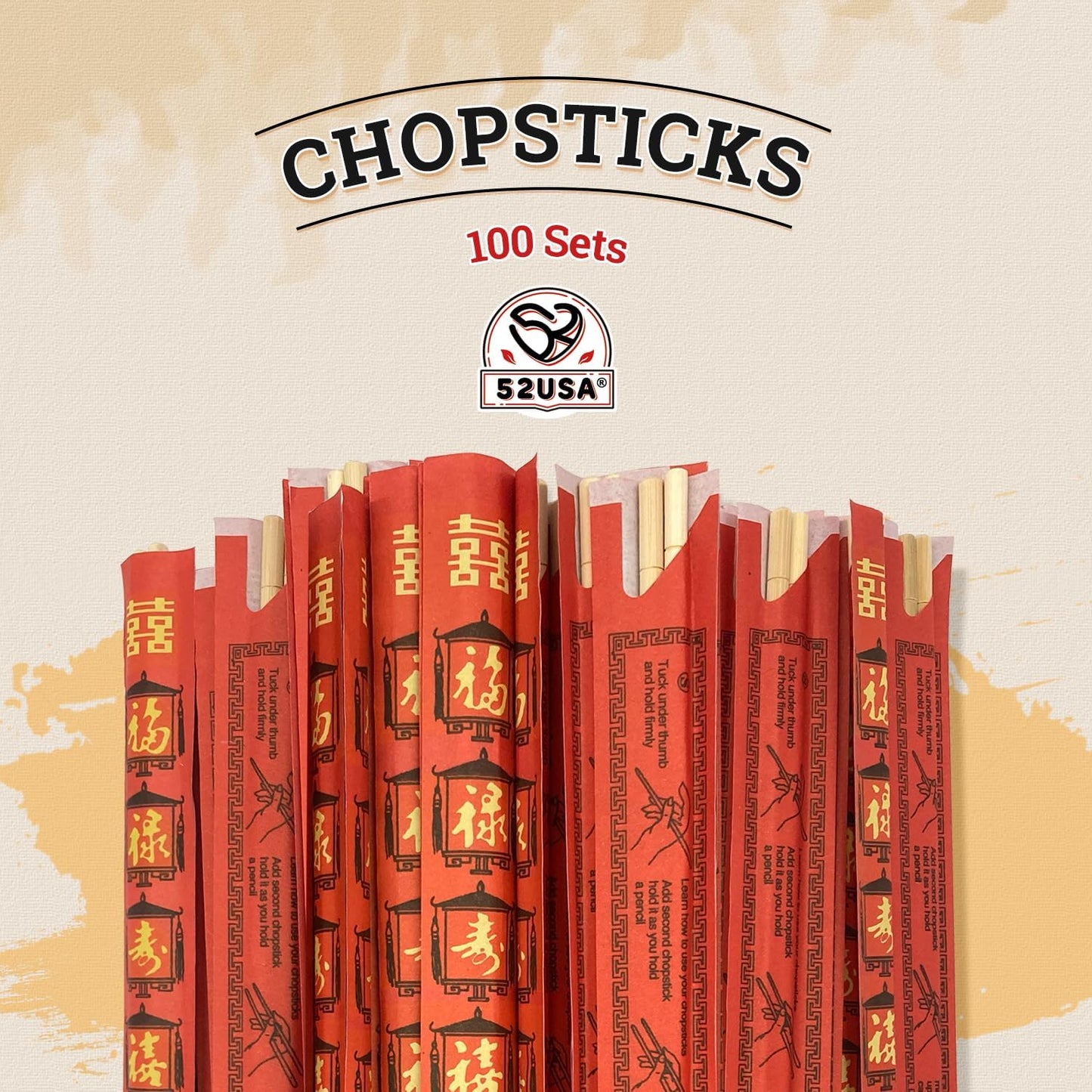 52USA Disposable Bamboo Chopsticks, 9" (100 Pairs)