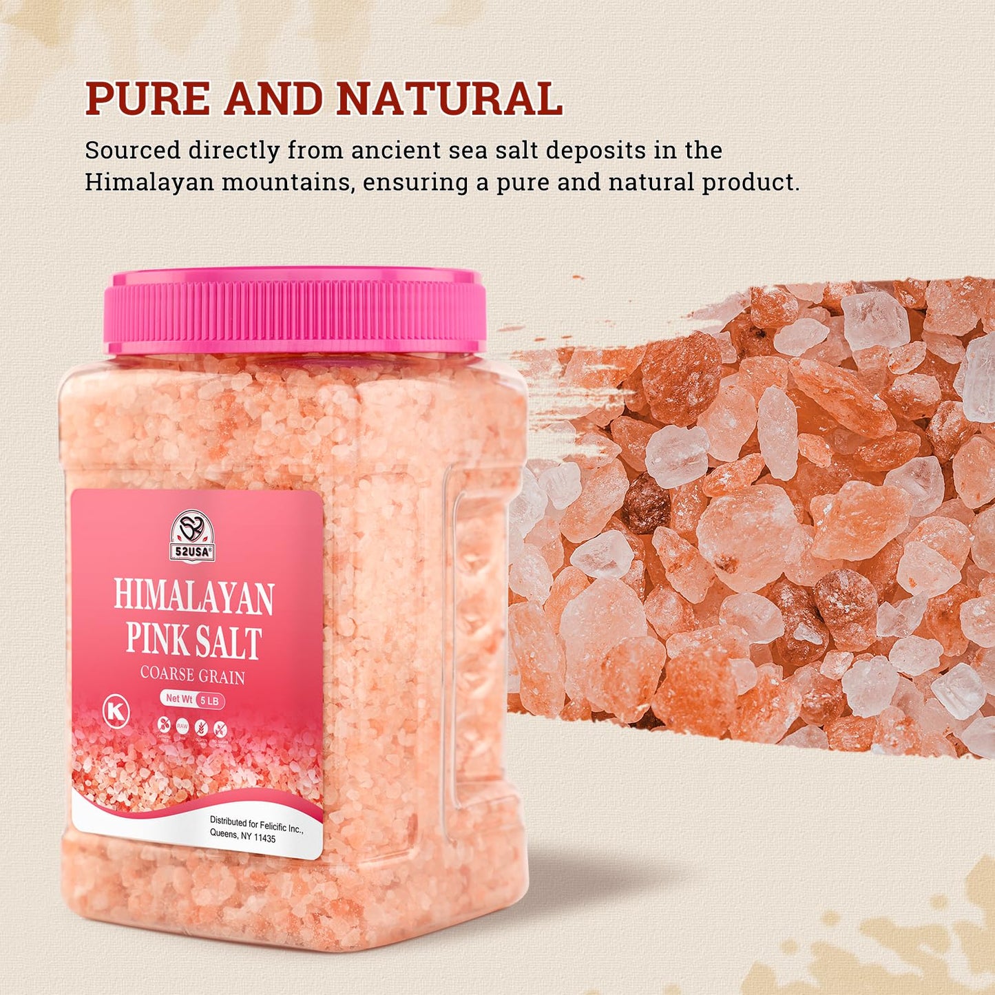 52USA Himalayan Pink Salt Coarse, Pink Salt Coarse for Grinder, 80oz (5 Pound), 100% Real, Pure, Unrefined Himalayan Pink Salt, Pink Himalayan Sea Salt