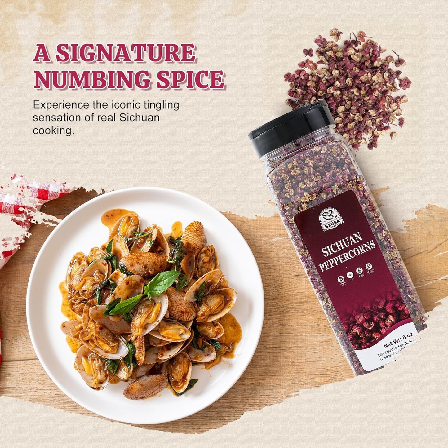 52USA Szechuan Peppercorns, Sichuan Peppercorns 8oz Bottle –Authentic Whole Red Sichuan Pepper, Numbing & Tingle, Less Seeds, Strong Flavor, Essential Spice for Mapo Tofu, Hot Pot, Asian Cuisine