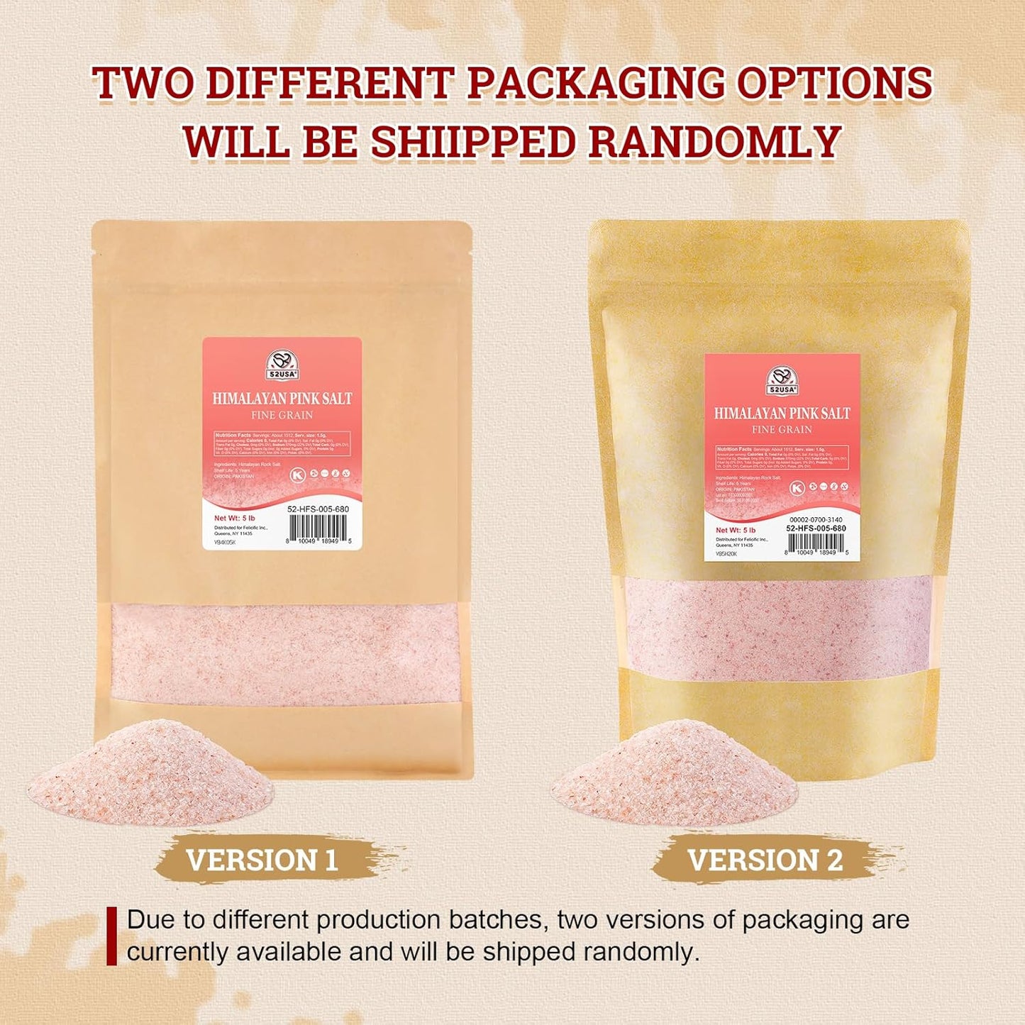 52USA Himalayan Pink Salt, Fine Grain, 80 oz (5 Pound), Pink Himalayan Sea Salt Fine, Kosher Salt, Rock Salt