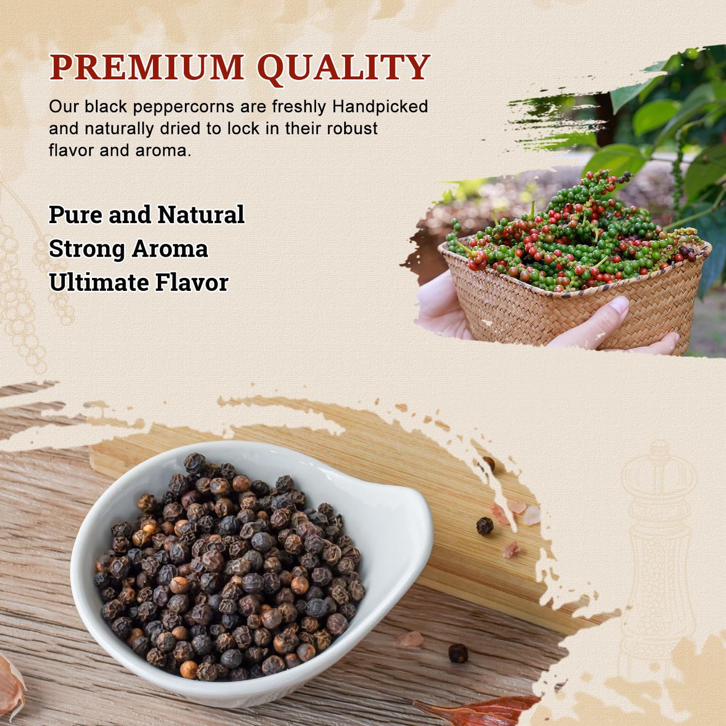 52USA Black Peppercorns 12 oz and Coarse Sea Salt 1 lbs, Salt and Pepper for Grinder Refill, Whole Peppercorns
