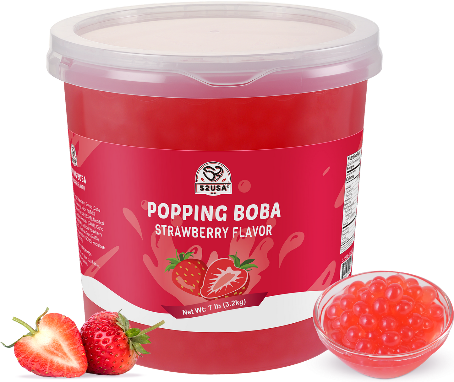 52USA Strawberry Popping Boba Peals 7.05 Pounds, Bursting Boba Pearls for Bubble Tea, Beverages, Ice Cream, Shakes, Yogurt, Desserts, Smoothies & Drinks Toppings