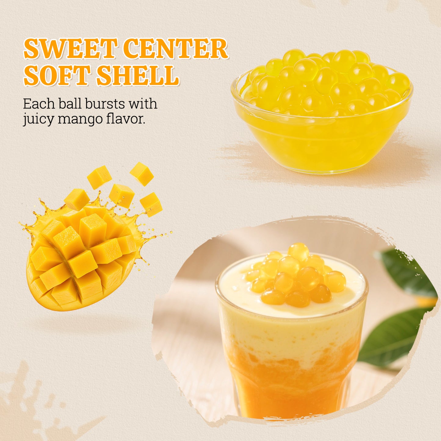 52USA Mango Popping Boba Peals 7.05 Pound, Bursting Boba Pearls for Bubble Tea, Beverages, Ice Cream, Shakes, Yogurt, Desserts, Smoothies & Drinks Toppings