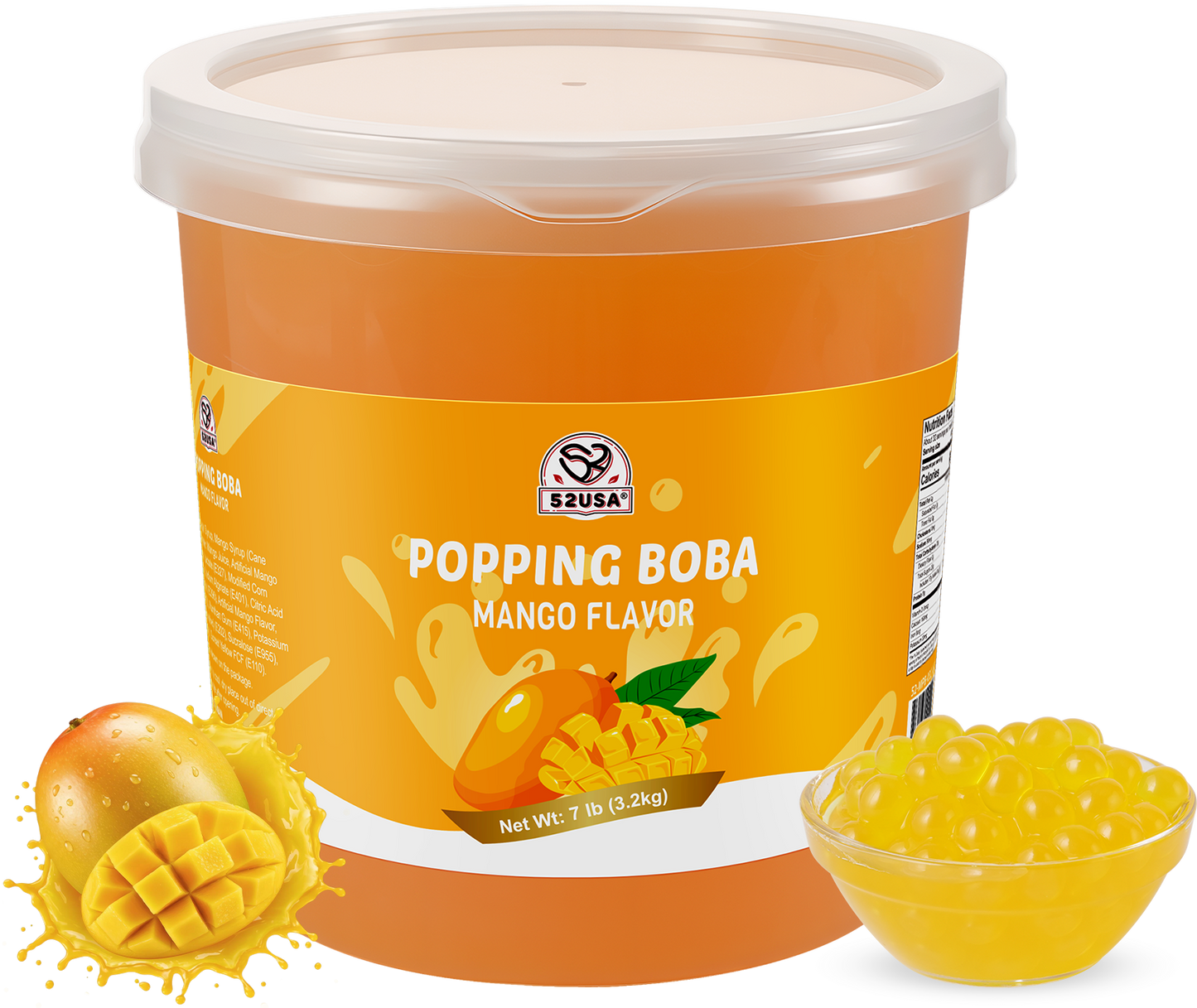 52USA Mango Popping Boba Peals 7.05 Pound, Bursting Boba Pearls for Bubble Tea, Beverages, Ice Cream, Shakes, Yogurt, Desserts, Smoothies & Drinks Toppings