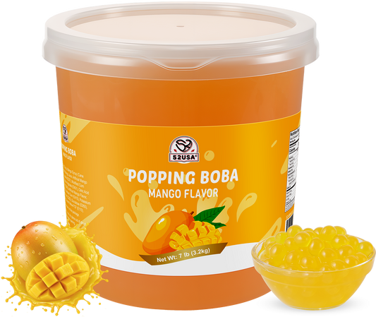 52USA Mango Popping Boba Peals 7.05 Pound, Bursting Boba Pearls for Bubble Tea, Beverages, Ice Cream, Shakes, Yogurt, Desserts, Smoothies & Drinks Toppings