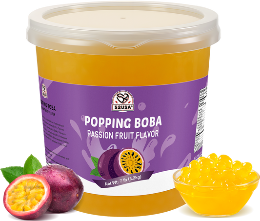 52USA Passion Fruit Popping Boba Peals 7.05 Pound (3.2kg), Bursting Boba Pearls for Bubble Tea, Beverages, Ice Cream, Shakes, Yogurt, Desserts, Smoothies & Drinks Toppings