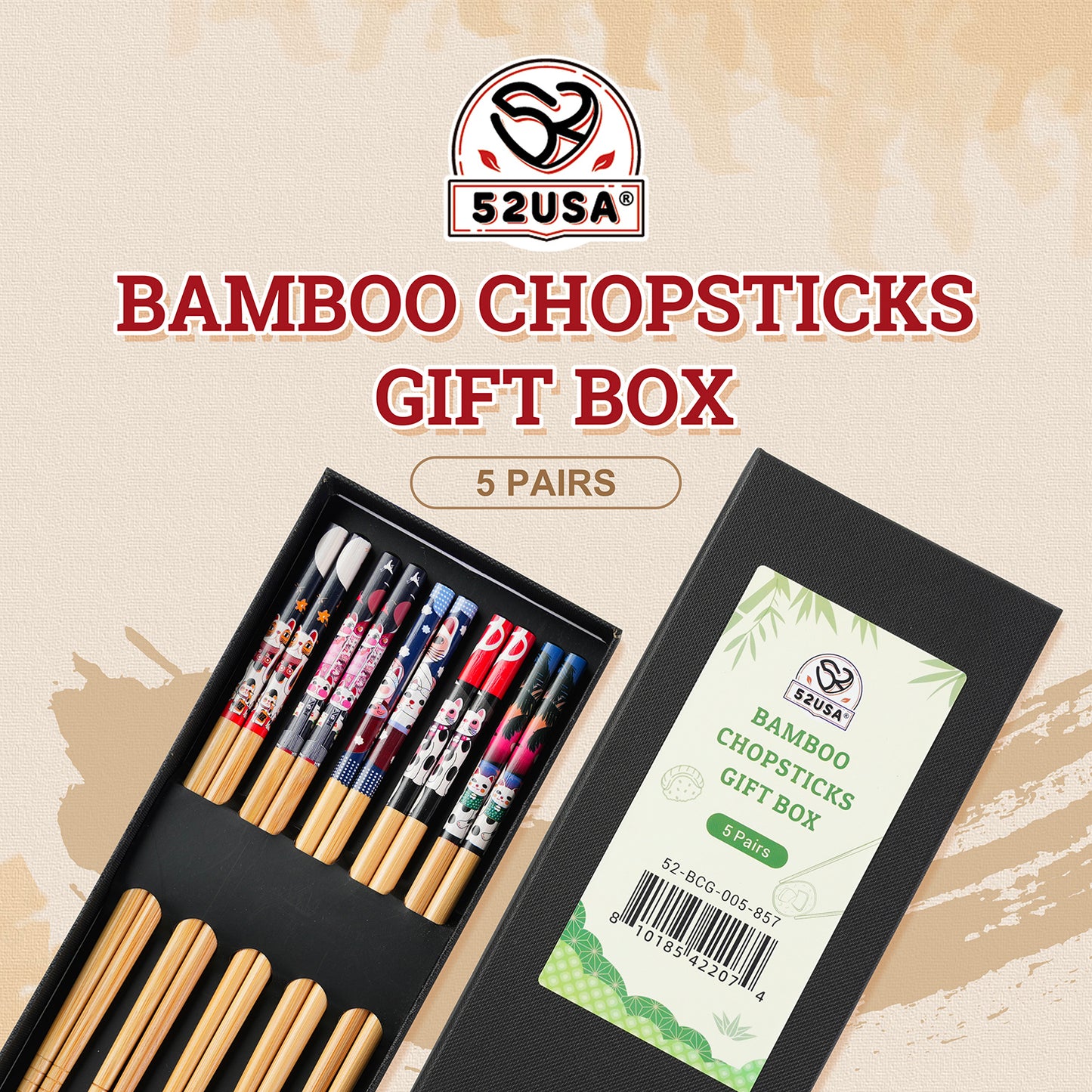 52USA Complete Asian Noodle Kit: Shirataki Noodles 12-Pack, Low Sodium Soy Sauce 16.2oz & Bamboo Chopsticks 5-Pair Set – Low Fat, Ready-to-Eat Meal Bundle
