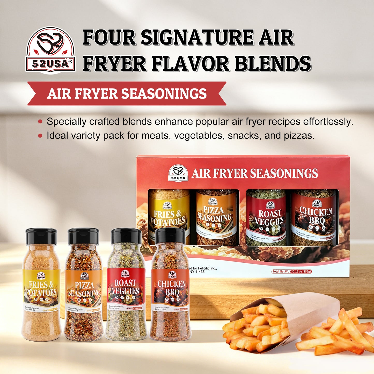 52USA 4 packs Air Fryer seasonings 250ml PET shakers