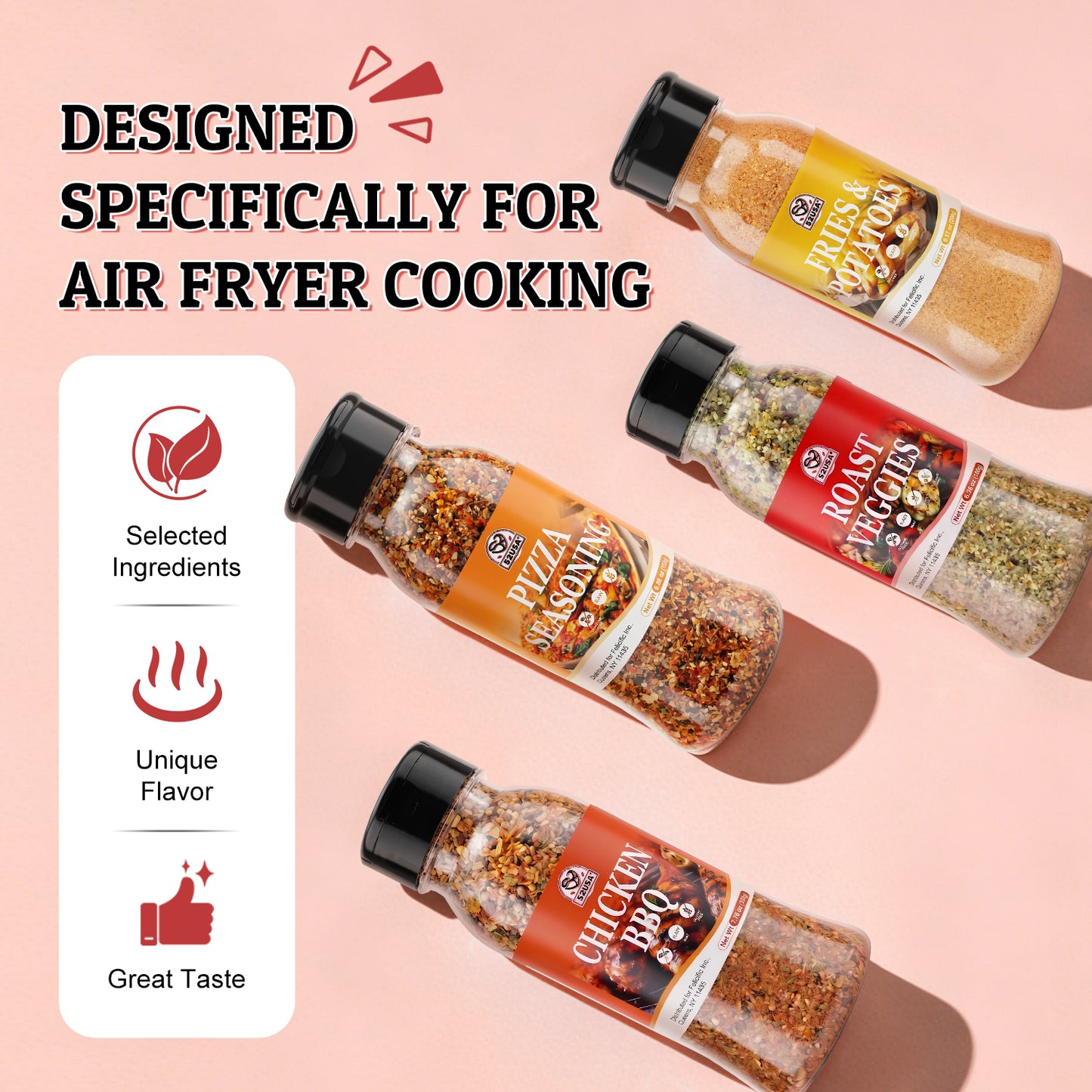 52USA 4 packs Air Fryer seasonings 250ml PET shakers