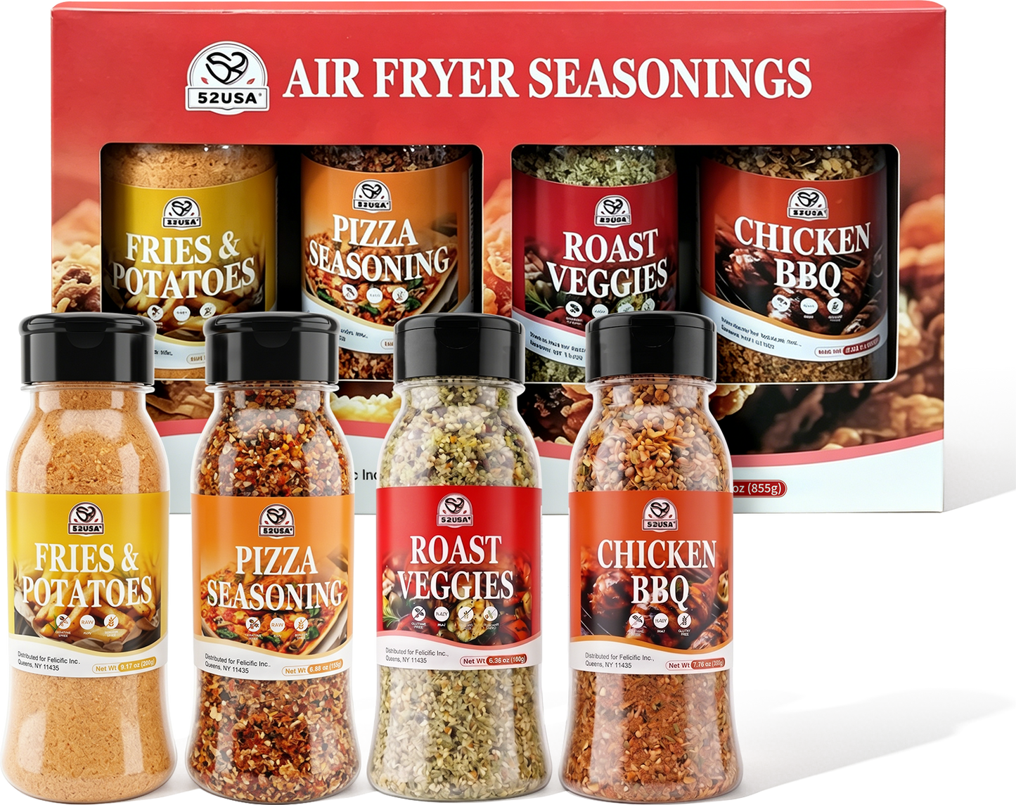 52USA 4 packs Air Fryer seasonings 250ml PET shakers