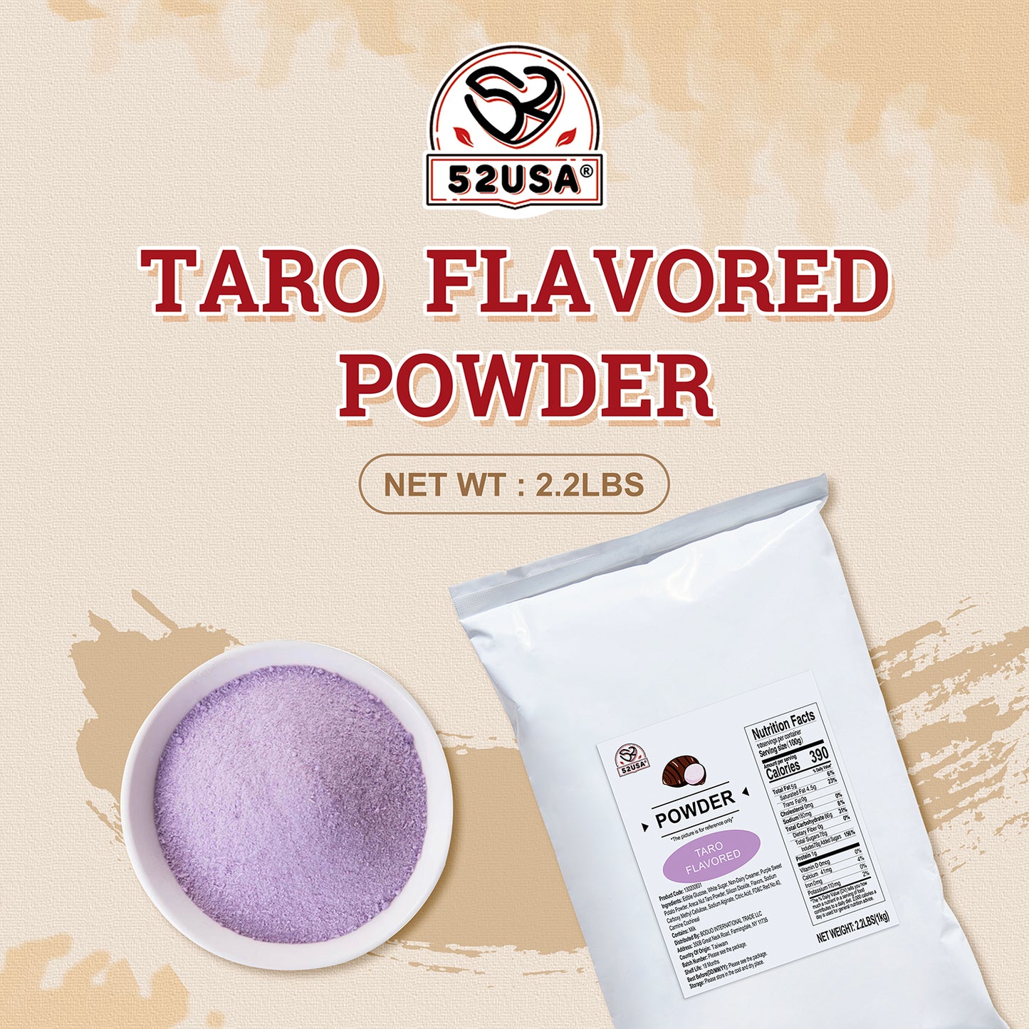 52USA Taro Flavored Powder 1kg – Premium Mix for Bubble Tea, Smoothies, Milk Tea & Desserts