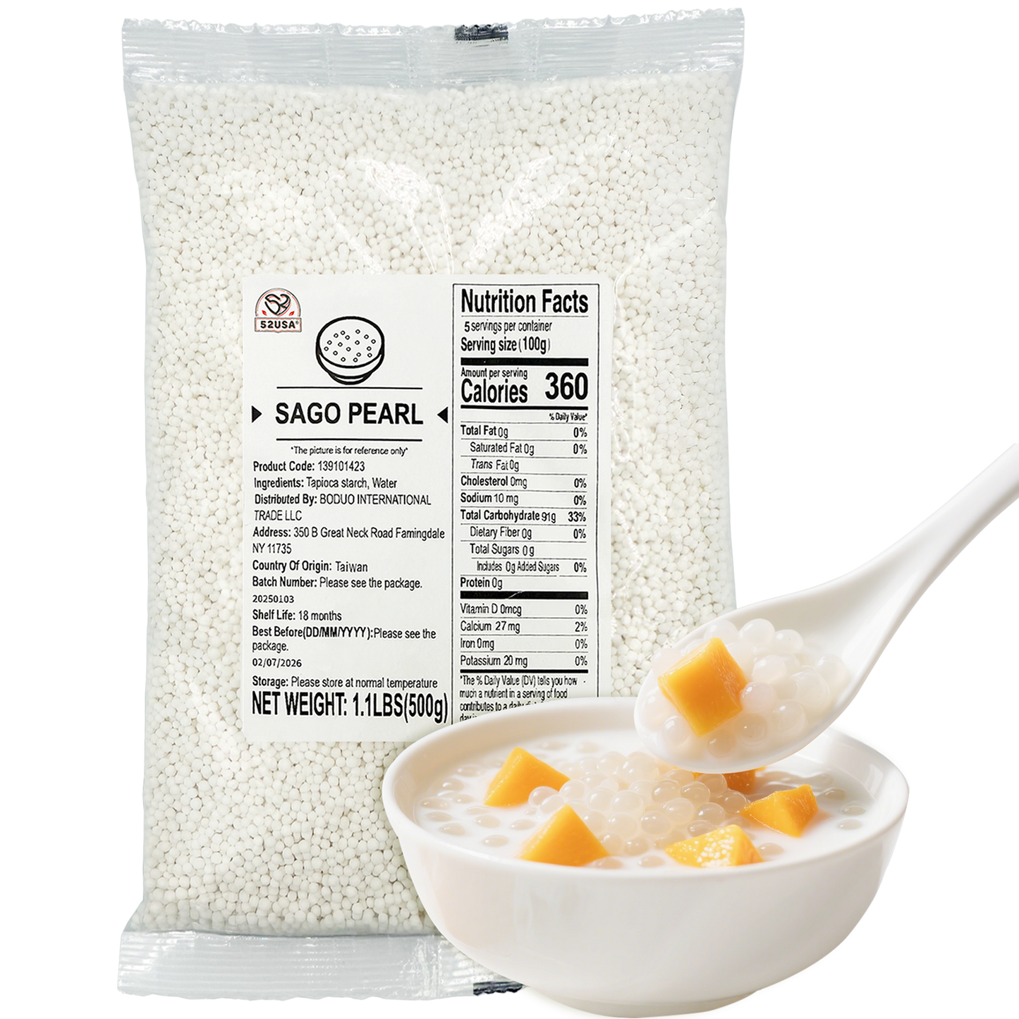 52USA Sago Tapioca Pearls 1.1 lbs (500g)