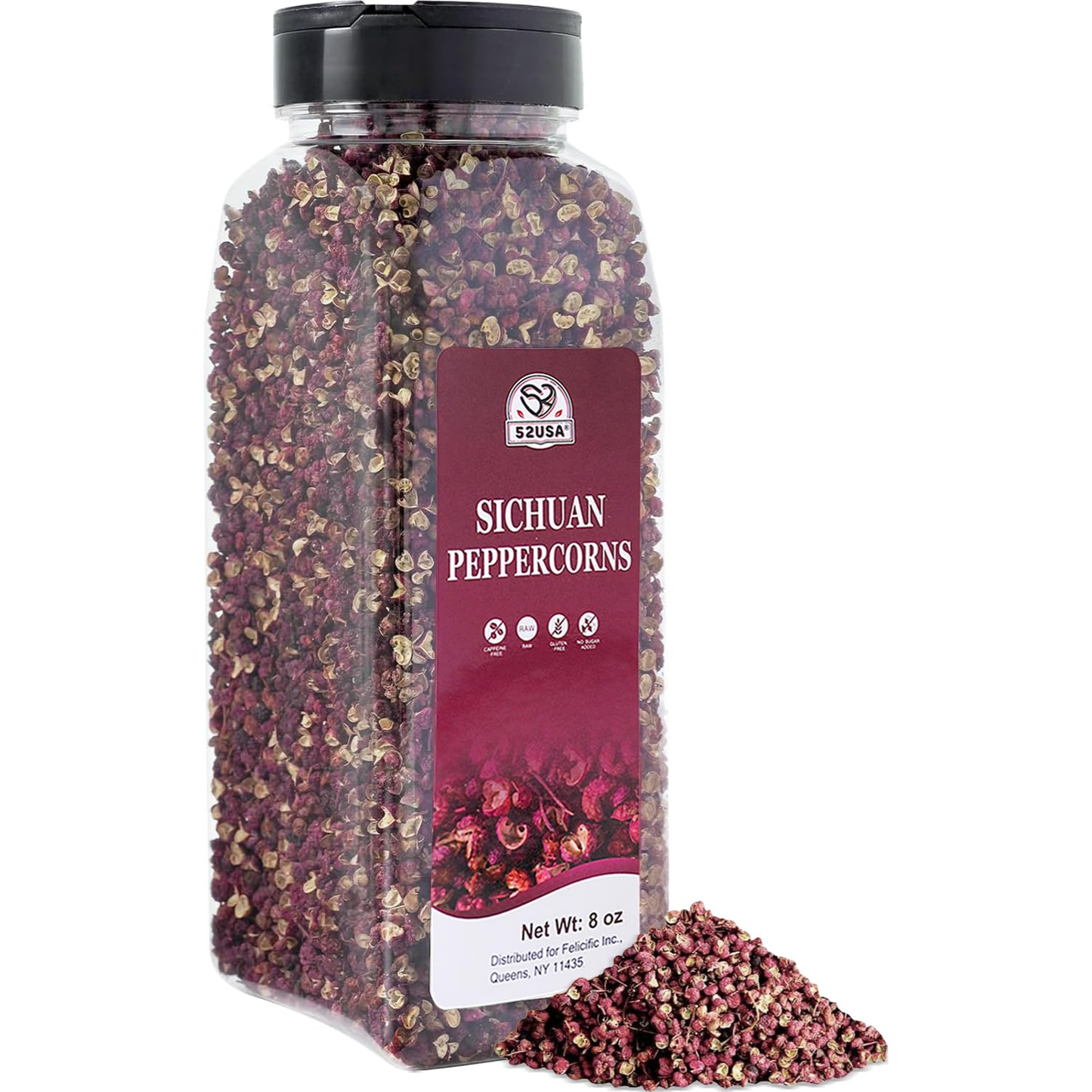 52USA Szechuan Peppercorns, Sichuan Peppercorns 8oz Bottle –Authentic Whole Red Sichuan Pepper, Numbing & Tingle, Less Seeds, Strong Flavor, Essential Spice for Mapo Tofu, Hot Pot, Asian Cuisine