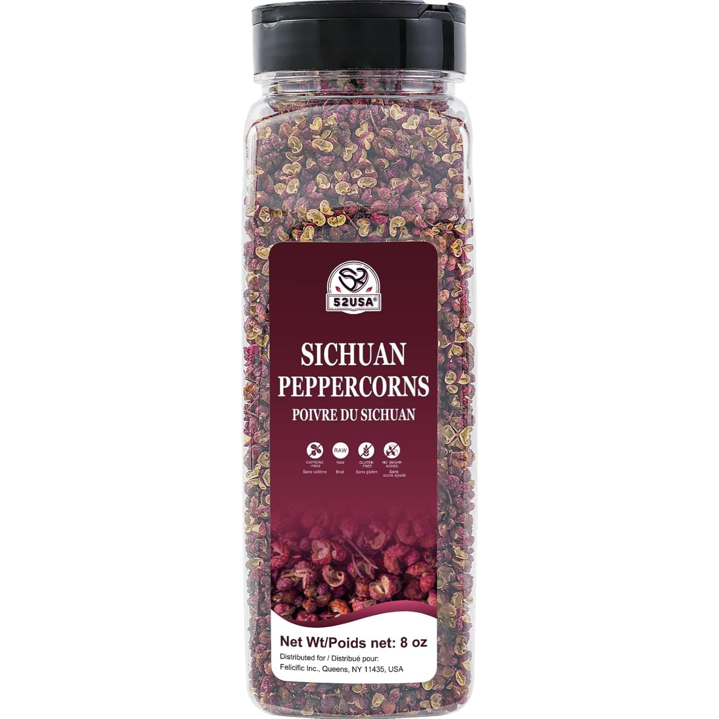 52USA Szechuan Peppercorns, Sichuan Peppercorns 8oz Bottle –Authentic Whole Red Sichuan Pepper, Numbing & Tingle, Less Seeds, Strong Flavor, Essential Spice for Mapo Tofu, Hot Pot, Asian Cuisine