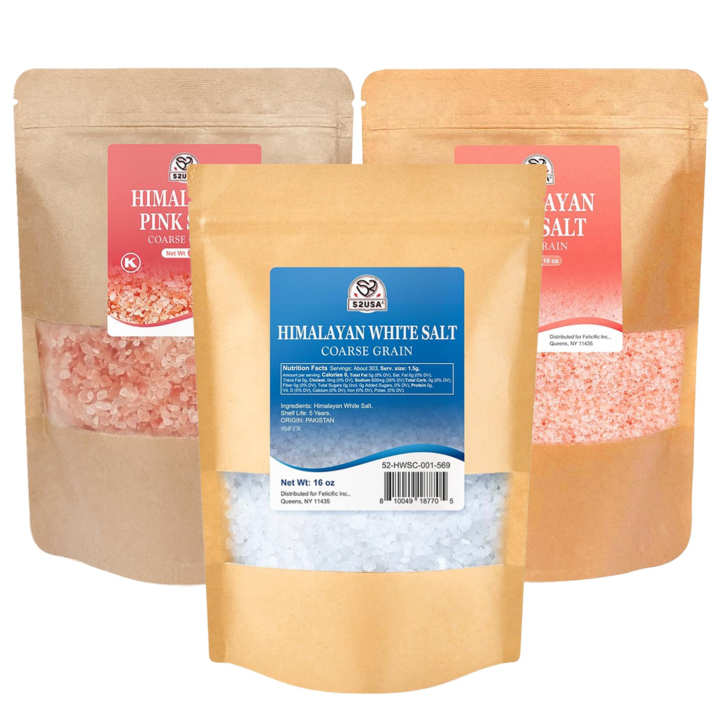 52USA Himalayan Pink Salt Coarse, Coarse Grain 1 lb, Pink Himalayans Sea Salt, Sea Salts for Grinder Refill, Himalayan Salts, Pink Salt, No Artificial Colors, No Additives, No Gluten, Kosher Certified