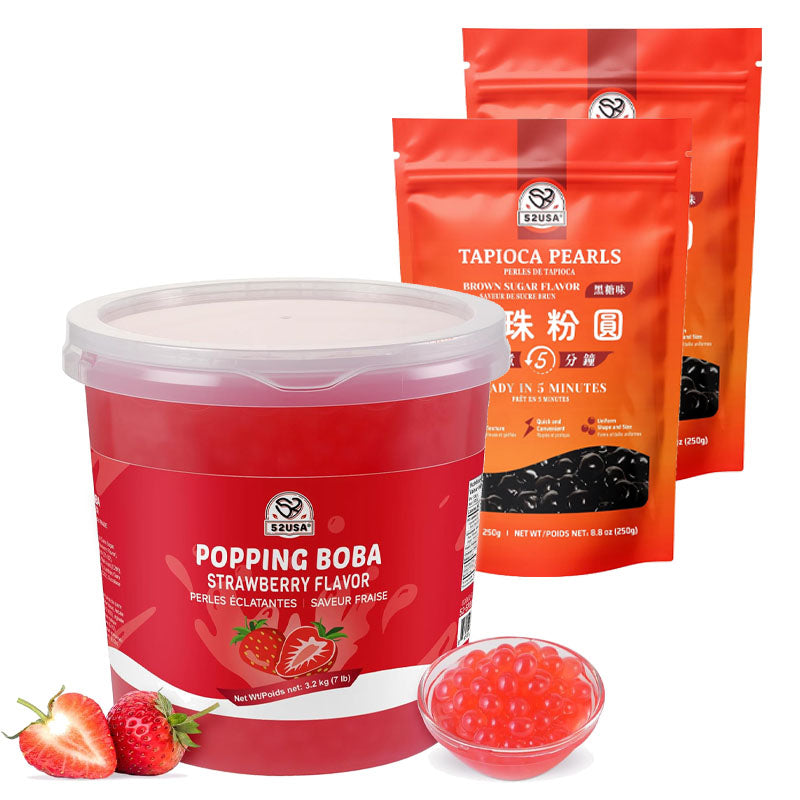 52USA Strawberry Popping Boba Peals 7.05 Pounds, Bursting Boba Pearls for Bubble Tea, Beverages, Ice Cream, Shakes, Yogurt, Desserts, Smoothies & Drinks Toppings