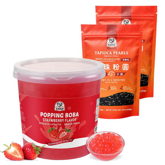 52USA Strawberry Popping Boba Peals 7.05 Pounds, Bursting Boba Pearls for Bubble Tea, Beverages, Ice Cream, Shakes, Yogurt, Desserts, Smoothies & Drinks Toppings