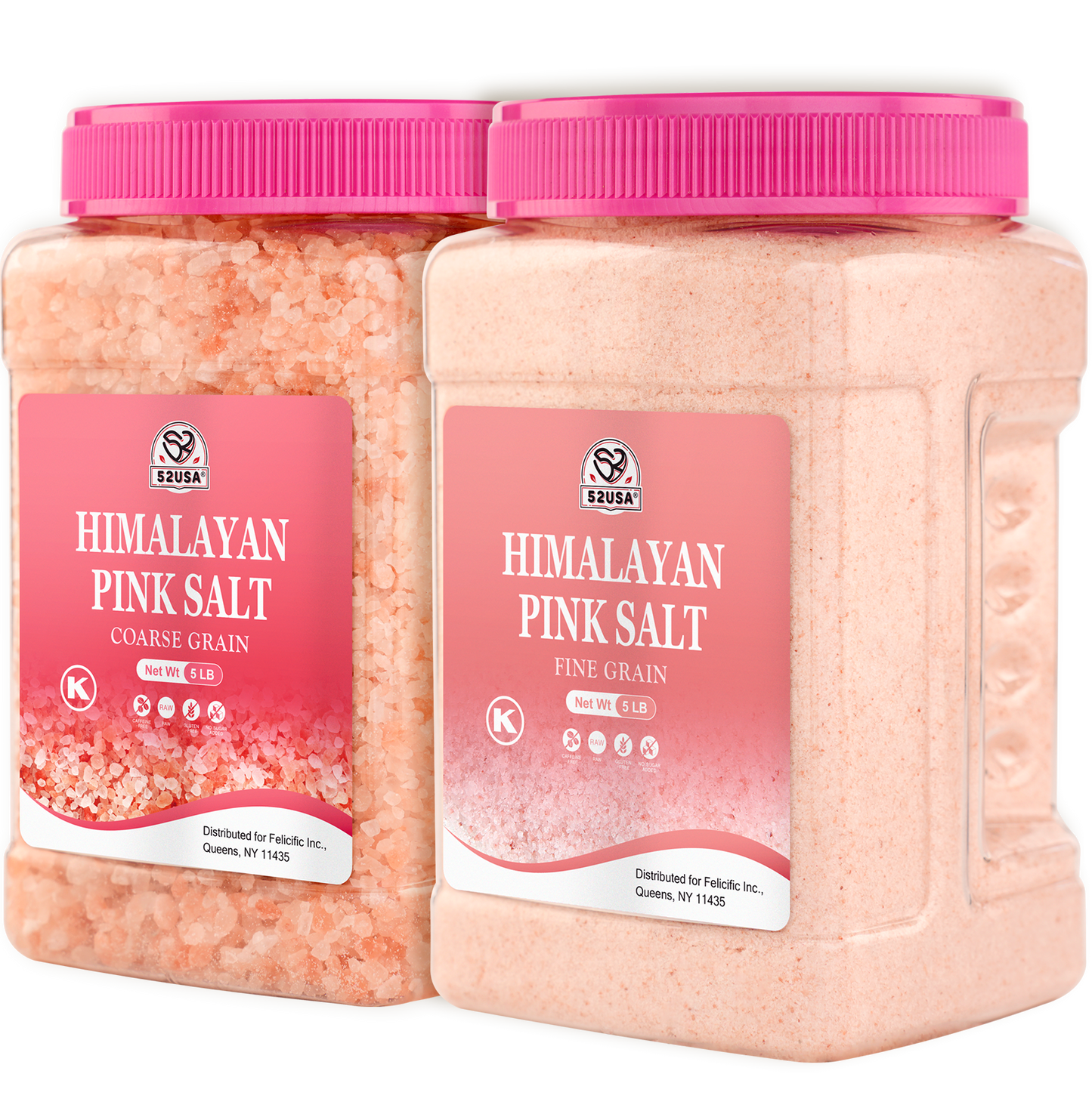 52USA Himalayan Pink Salt Coarse & Fine Combo, 2-Pack (80oz Each), Natural Unrefined Pink Salt, Non-GMO, Kosher Certified, for Grinder & Cooking, Rich in Minerals