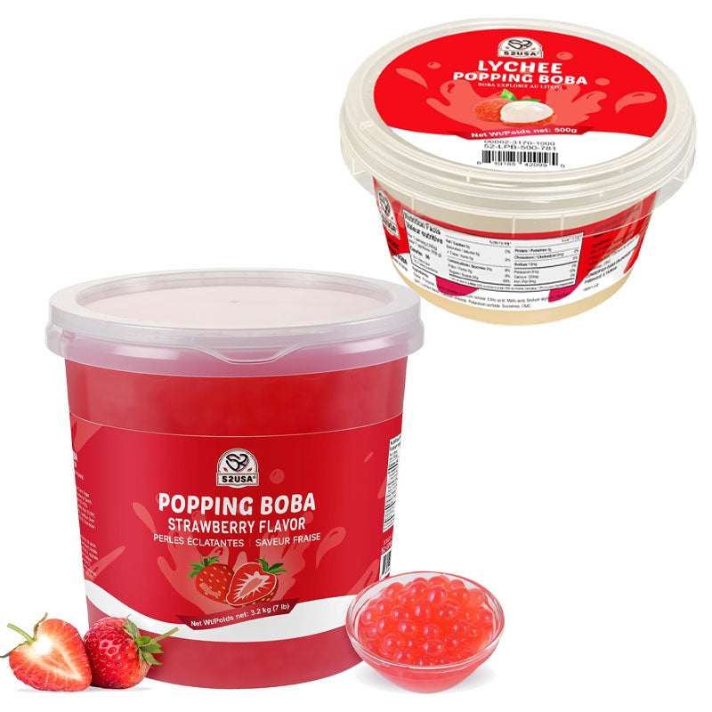 52USA Strawberry Popping Boba Peals 7.05 Pounds, Bursting Boba Pearls for Bubble Tea, Beverages, Ice Cream, Shakes, Yogurt, Desserts, Smoothies & Drinks Toppings
