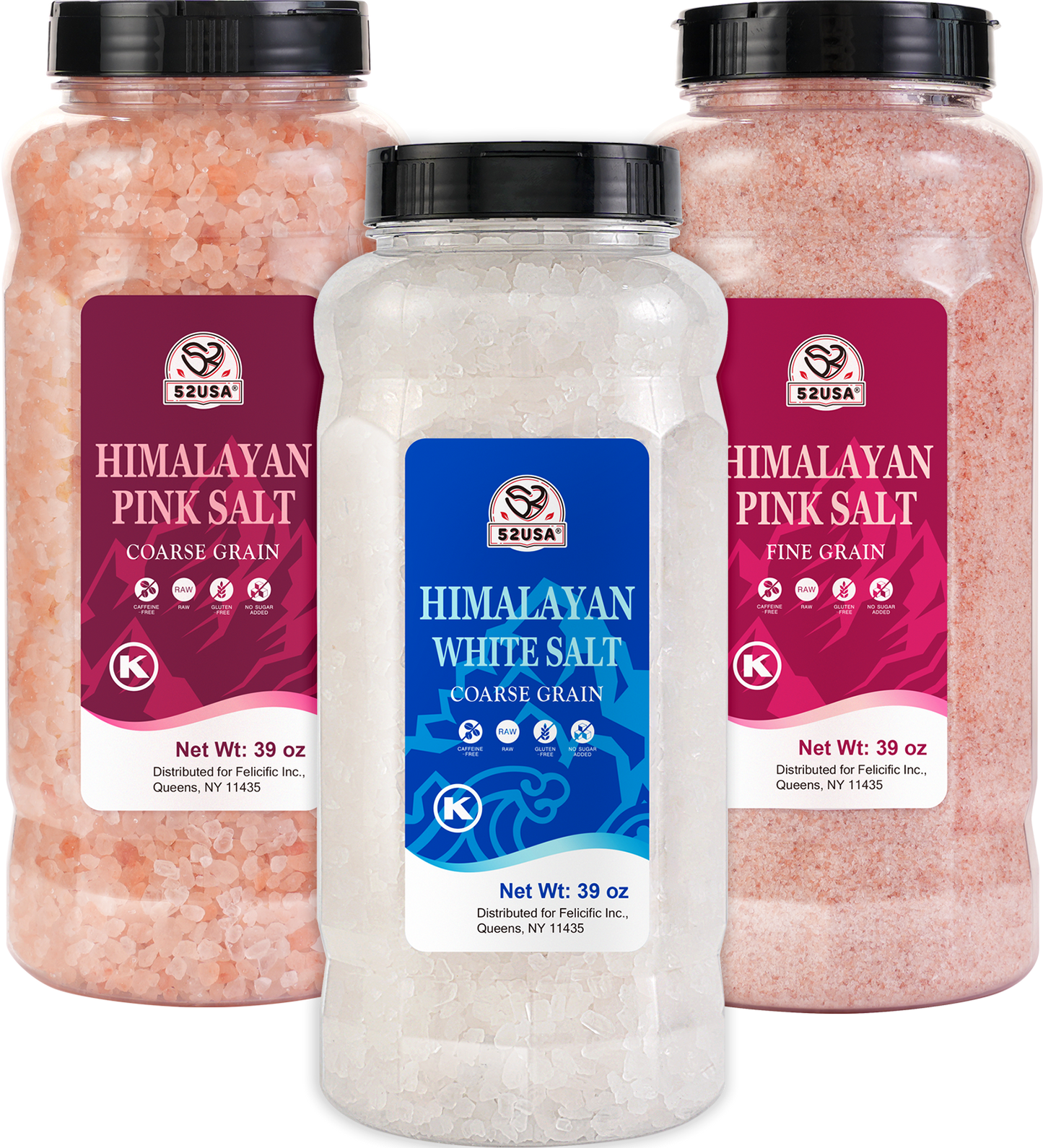 52USA Himalayan White Salt Coarse, Sea Salt for Grinder Refill, 39 oz (2.4 Pound), Pure Nature Himalayan Salts, Coarse Salts Perfect for Cooking, BBQ, Baking, Kosher Salt