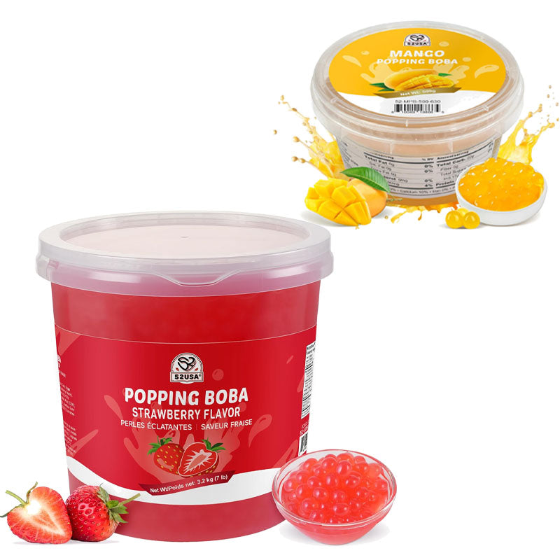 52USA Strawberry Popping Boba Peals 7.05 Pounds, Bursting Boba Pearls for Bubble Tea, Beverages, Ice Cream, Shakes, Yogurt, Desserts, Smoothies & Drinks Toppings