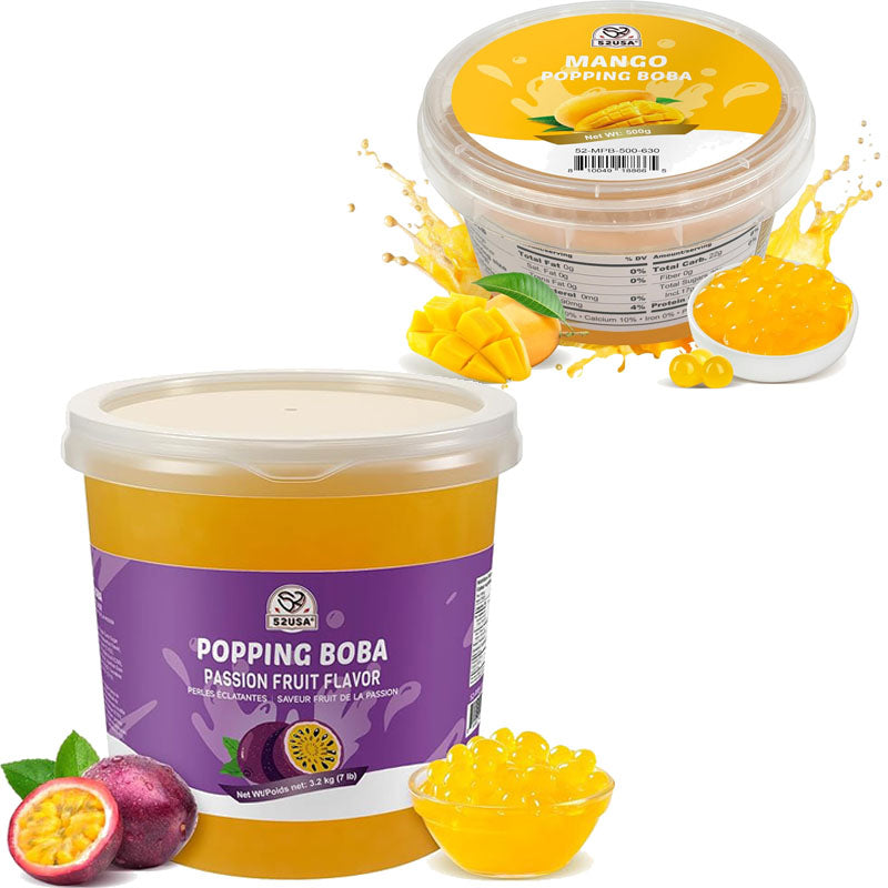 52USA Mango Popping Boba (500g), Popping Pearls for Bubble Tea, Beverages, Sweets, Ice Cream, Shakes, Desserts & Smoothies Topping, 1.1 Pound (Pack of 1)