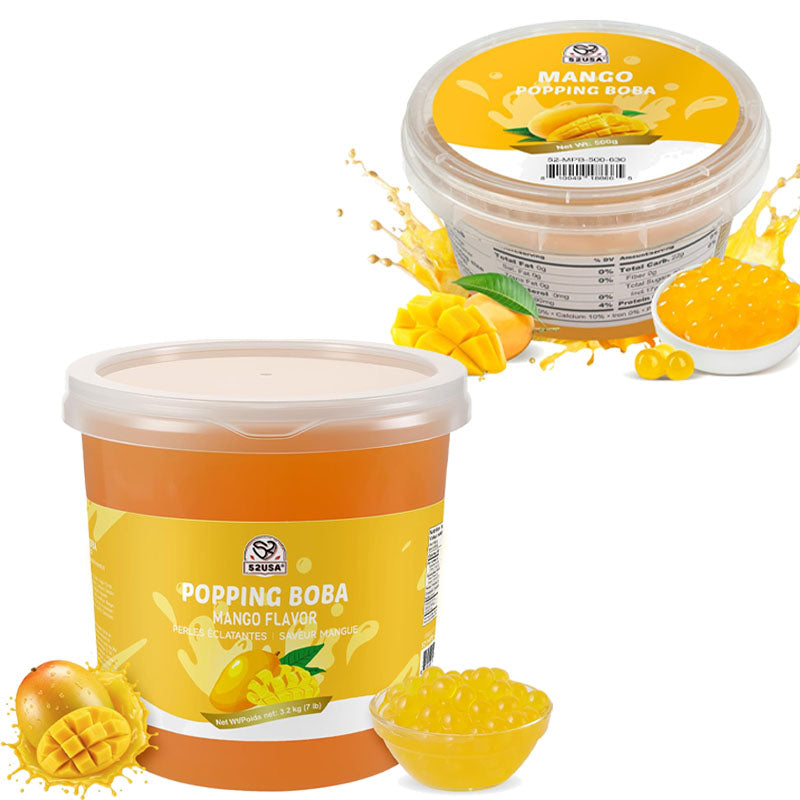 52USA Mango Popping Boba Peals 7.05 Pound, Bursting Boba Pearls for Bubble Tea, Beverages, Ice Cream, Shakes, Yogurt, Desserts, Smoothies & Drinks Toppings