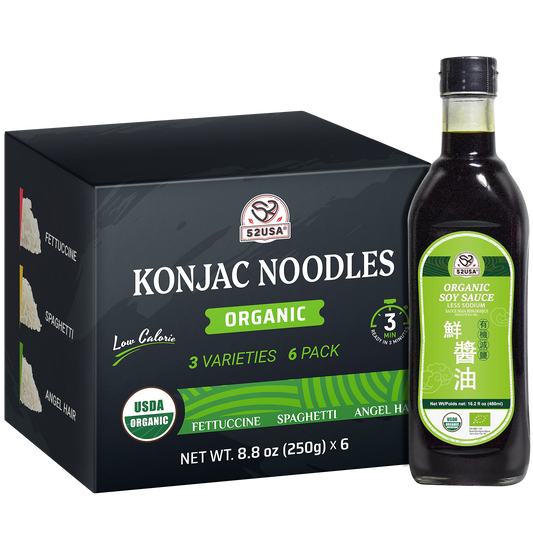52USA USDA Organic Konjac Shirataki Noodle, Low Carb Pasta 52.8 Oz, 6 Pack 3 Variety-Angel Hair, Fettuccine, Spaghetti Noodles, Keto and Paleo Friendly, Low Calorie, Sugar Free, Vegan, Ready to Eat