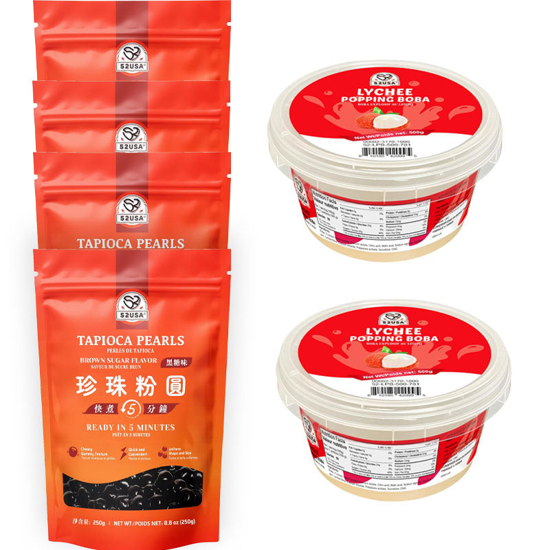 52USA Lychee Popping Boba (500g), Popping Pearls for Bubble Tea, Beverages, Sweets, Ice Cream, Shakes, Desserts & Smoothies Topping, 1.1 Pound (Pack of 1)