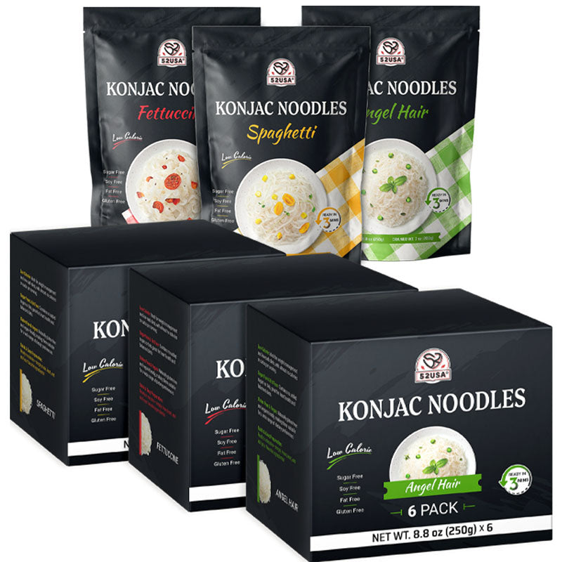 52USA USDA Organic Konjac Shirataki Noodle, Low Carb Pasta 52.8 Oz, 6 Pack 3 Variety-Angel Hair, Fettuccine, Spaghetti Noodles, Keto and Paleo Friendly, Low Calorie, Sugar Free, Vegan, Ready to Eat